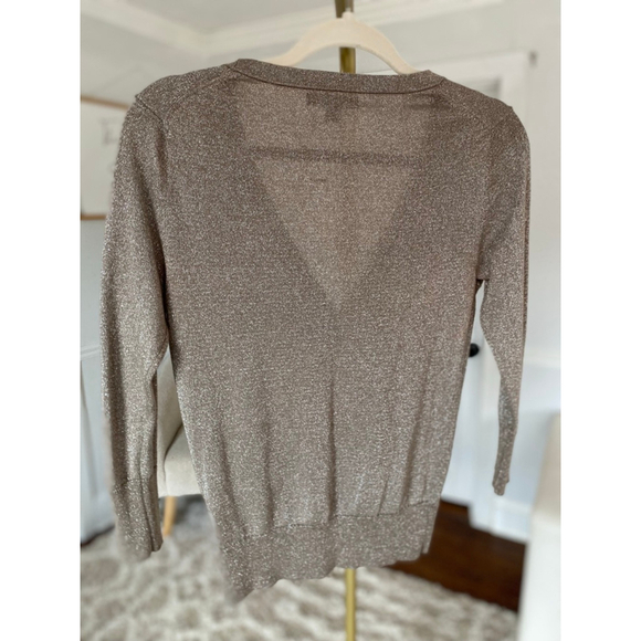 Banana Republic Metallic Shimmer Cardigan Taupe Button Parisian Scandi Preppy S - Picture 3 of 6